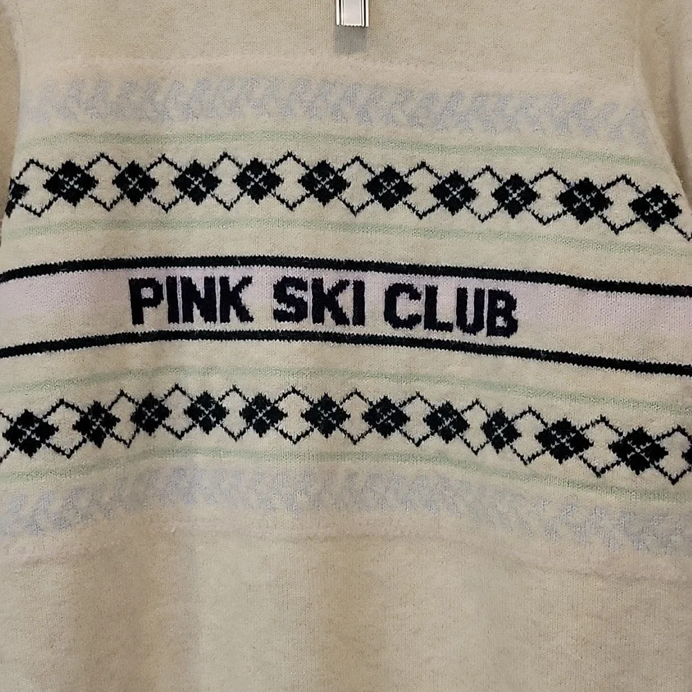PINK Victoria's Secret Ski Club Collegiate Ivory Knit Crewneck Sweater XL NWT